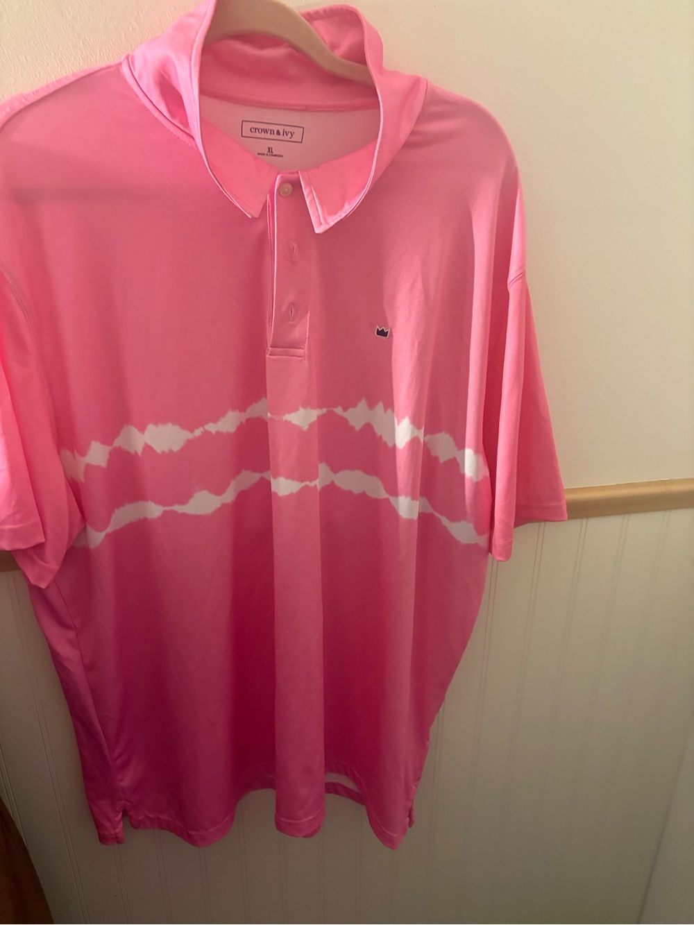 Crown & Ivy Men’s XL Pink White Tie-Dye Performance Golf Polo Shirt